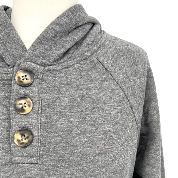 Market & Spruce Quilted Hooded Button Pullover Sweatshirt Gray Size Medium NWT - Picture 7 of 10
